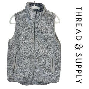 Thread & Supply Cozy Gray Fleece Sherpa Vest M Zip Front